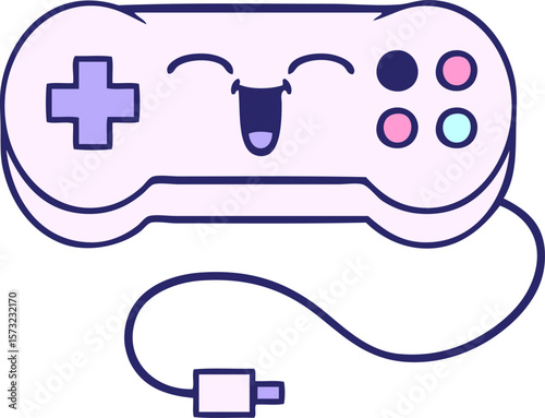 cute cartoon of a game controller in bright neon color