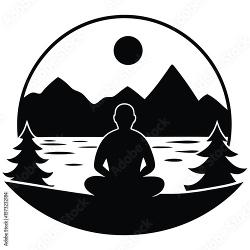 Peaceful Silhouette of a Person Meditating by a Lake
