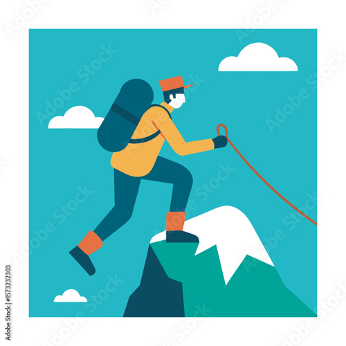 Adventure Seeker Climbing Rocks At Sunrise