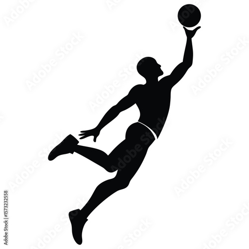 Silhouette of a Basketball Player Jumping for a Slam Dunk