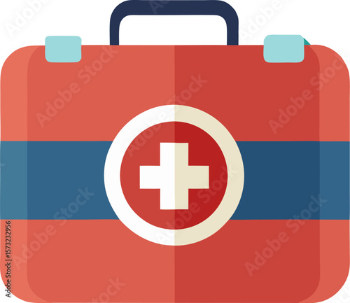 Red medical first aid kit with white cross symbol isolated on transparent background