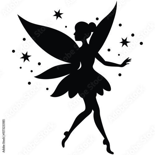 Silhouette of a Fairy Flying with Sparkles Around
