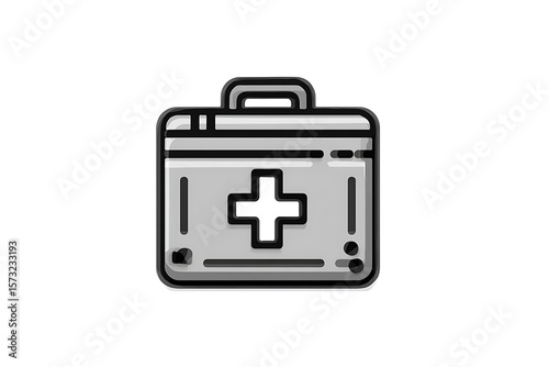 **A Vector Icon Of A Classic First Aid Kit Box With A Centered Cross Symbol, Drawn In Clean Outline Style. The Box Has A Simple Handle On Top And Square Structure. No Colors Except Grey Outlines, And 