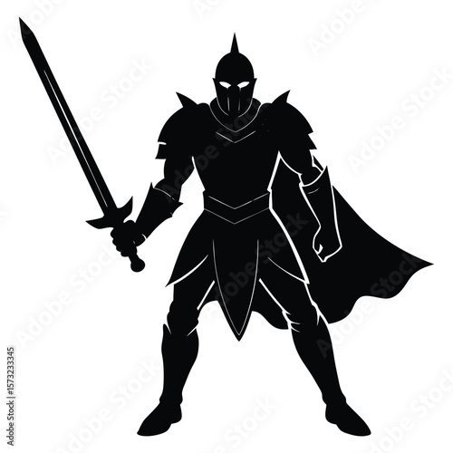 Silhouette of a Knight Holding a Sword Ready for Battle