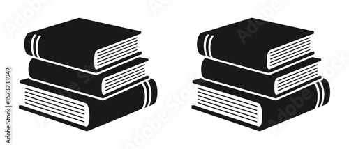 Two stacks of black book silhouettes, ideal for education, learning, literature, and library themes, symbolizing knowledge and wisdom