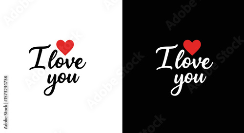 A minimalist design featuring the phrase "I love you" with a heart