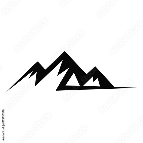 Sharp jagged mountain peaks silhouette against white background