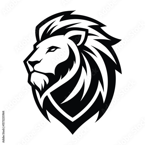 Majestic Lion Head Profile Black and White Graphic powerful