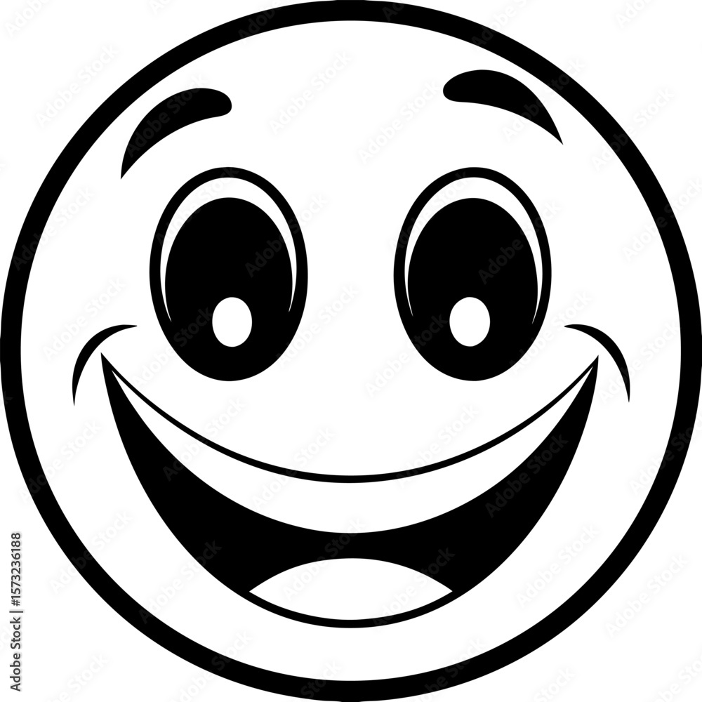Fototapeta premium Cartoon Yellow Smiley Face with Wide Eyes and a Big Smile Vector