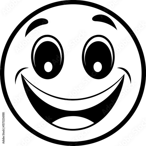 Cartoon Yellow Smiley Face with Wide Eyes and a Big Smile Vector