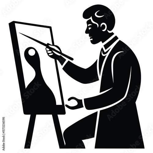 Vector Silhouette of an Artist Creating a Masterpiece – Focused Creative Expression