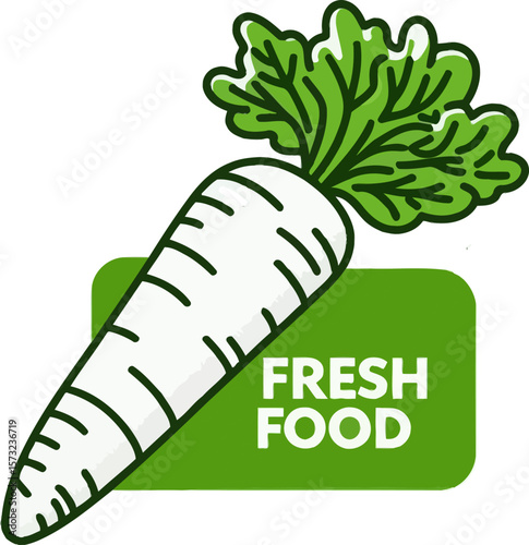 Healthy daikon radish promoting fresh food concept in vibrant green and white design for your brand