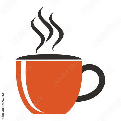 Orange coffee cup with steam black hot beverage
