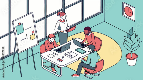 Collaborative team brainstorming ideas during a productive office meeting.