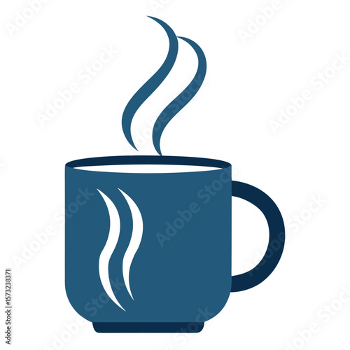 Steaming blue mug with white accents hot beverage drink