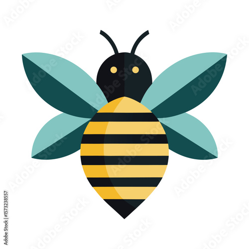 Stylized bee with teal wings and yellow black stripes insect flying insect