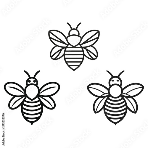 Stylized bees with wings and striped bodies insect animal