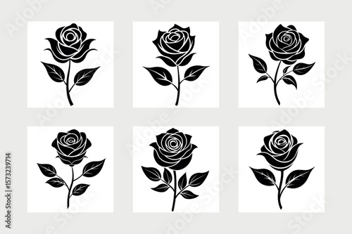    Black silhouette rose icon vector illustration.

