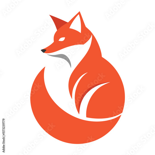 Stylized orange fox curled up with white accents animal graphic