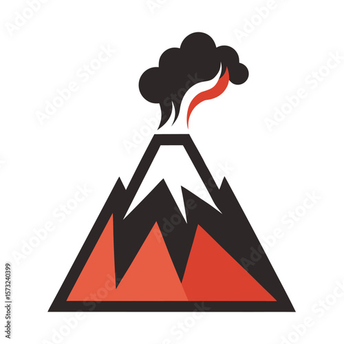 Stylized volcano eruption with smoke and lava mountain