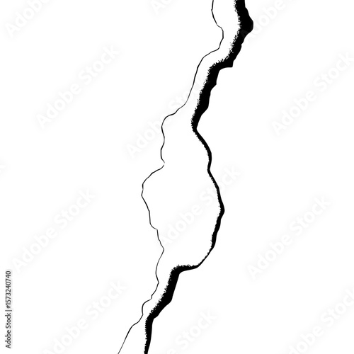 A black and white image of a jagged vertical line running down the center of the composition entirely