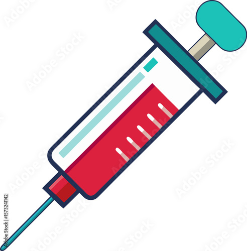 Stylized medical syringe filled with red liquid isolated on transparent background