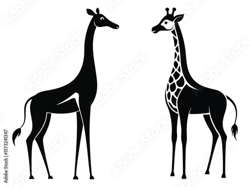 Two stylized giraffes facing each other animal wildlife