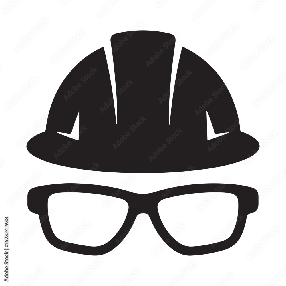 Fototapeta premium Black hard hat and safety glasses hardhat protection