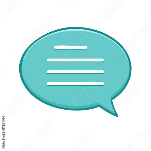 Teal speech bubble with message content, cartoon illustration for online communication.