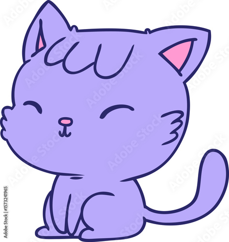 cartoon illustration of cute kawaii cat in bright neon color
