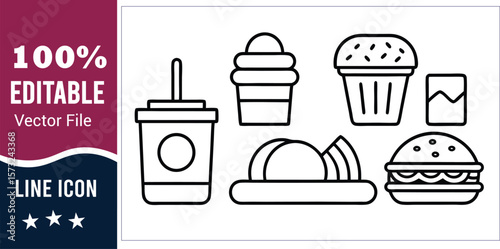 Fast food icons burger drink cupcake fries and ice cream vector