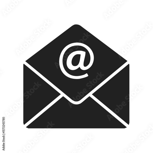 Email symbol icon on black envelope for communication and mailing concepts