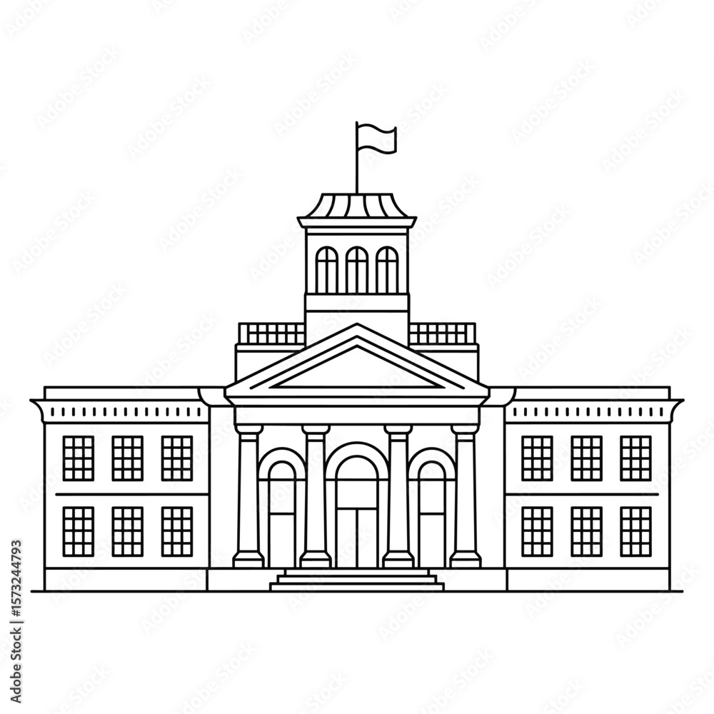 Neoclassical government building with columns and cupola silhouette Neoclassical government building with columns and cupola silhouette
