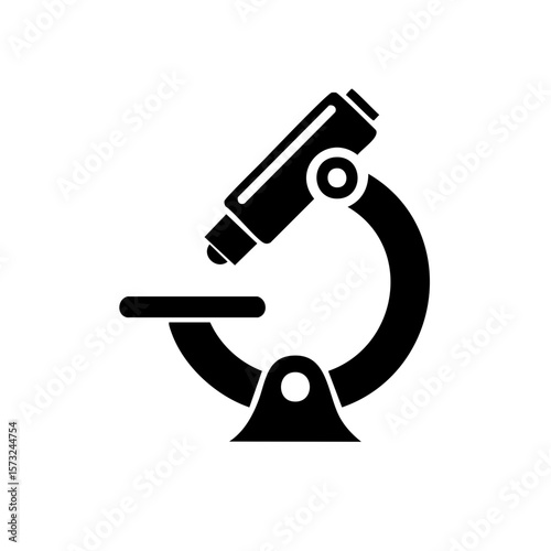 Microscope glyph illustration: scientific instrument for examination, research and investigation in lab settings; medicine, science, biology concept.