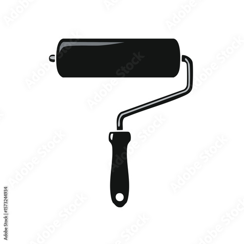 Black and white minimalist graphic of paint roller with handle for artistic use