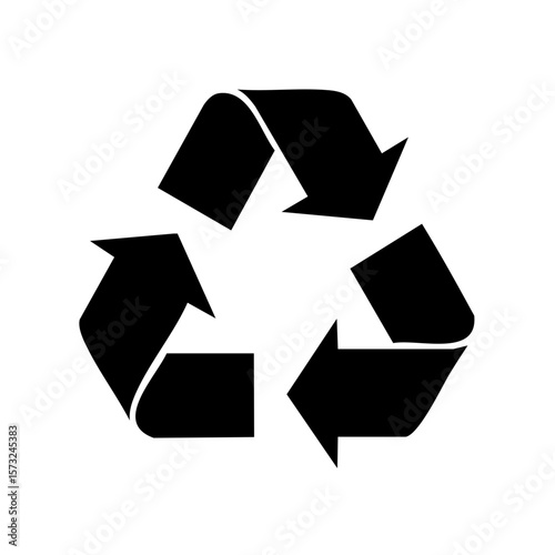 Classic Black Recycling Symbol, Triangular Shape of Arrows on White Background, Ecological Sign