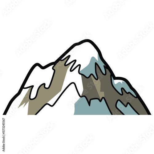 Stylized mountain range with snow capped peaks and rocky slopes silhouette