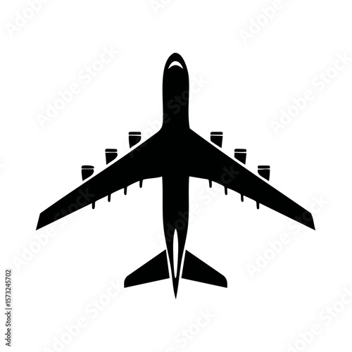 Commercial Airplane Silhouette: Aviation, Travel, and Transportation Icon on White