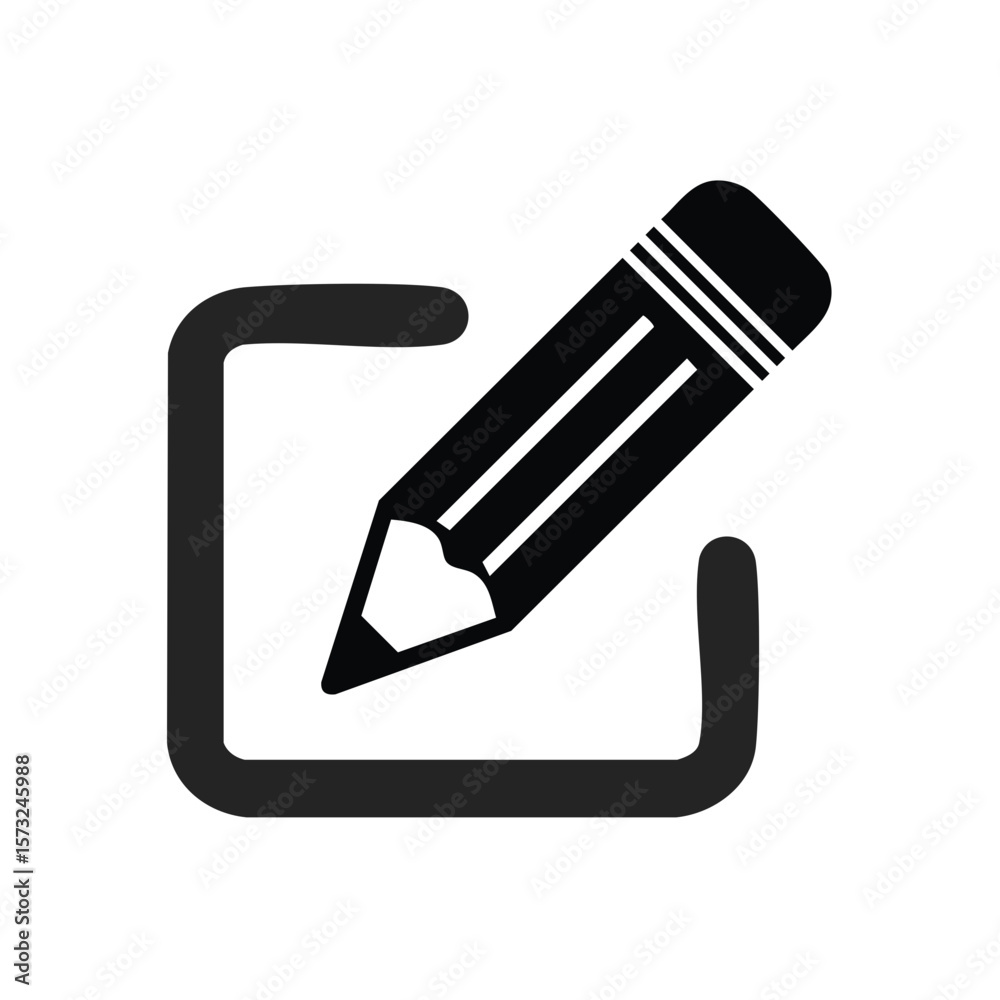 Pencil in a Square Silhouette Icon for Editing, Writing and Checkbox Design Pencil in a Square Silhouette Icon for Editing, Writing and Checkbox Design