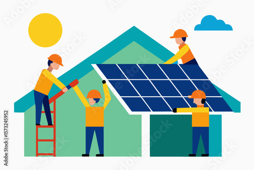 house with solar panels and sun
