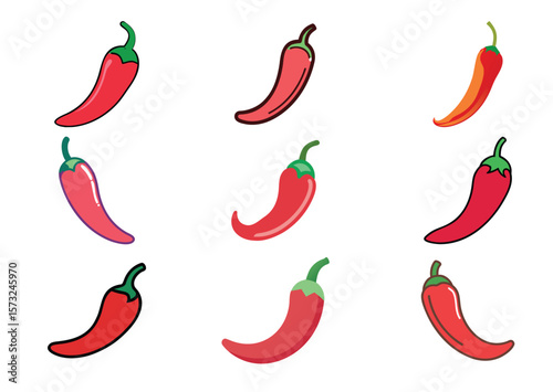 Chili pepper Vector, Chili pepper Icon Set