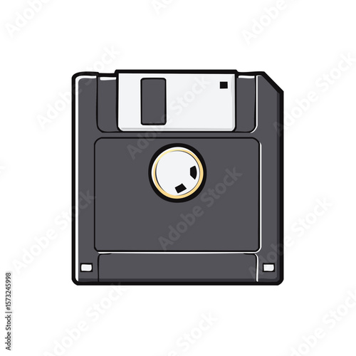 Retro Grey Floppy Disk Illustration on Clean White Background, Square Vintage Data Storage