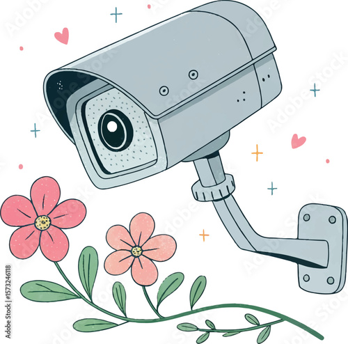 CCTV Cameras Vector Art with Flower Design
