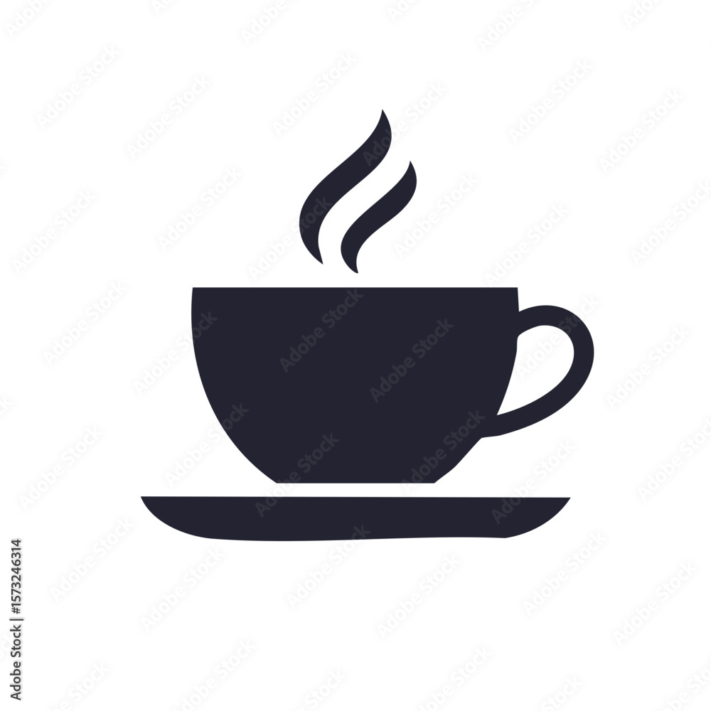 Obraz premium Steaming Coffee Cup on Saucer Simple Dark Silhouette Hot Beverage Symbol