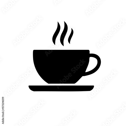 Hot drink illustration cup with steam on saucer monochrome style