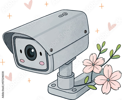 CCTV Cameras Vector Art with Flower Design
