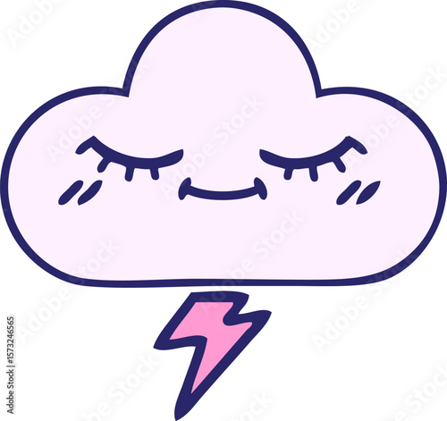 cute cartoon of a thunder cloud in bright neon color