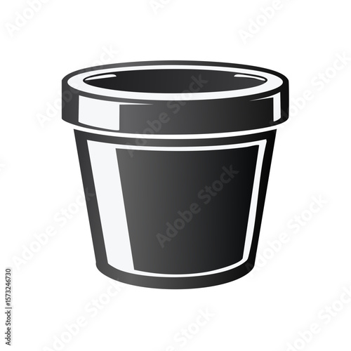 Illustrated Dark Empty Flower Pot Ready for Planting and Gardening on White Background