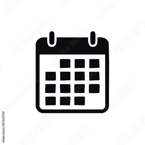 Simple black and white calendar icon graphic, representing scheduling and appointments