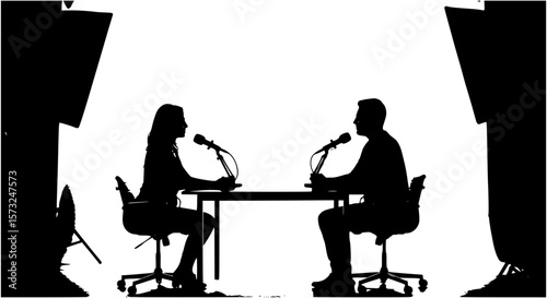 vector silhouette of a blogger hosting a podcast on a white background 